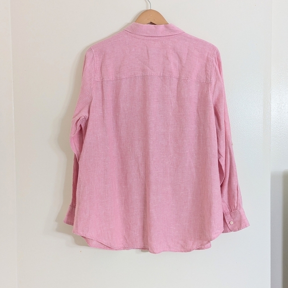 NWOT Talbots 100% Linen Roll Tab Long Sleeve Button Down Pink Shirt Size 1X - Picture 3 of 4